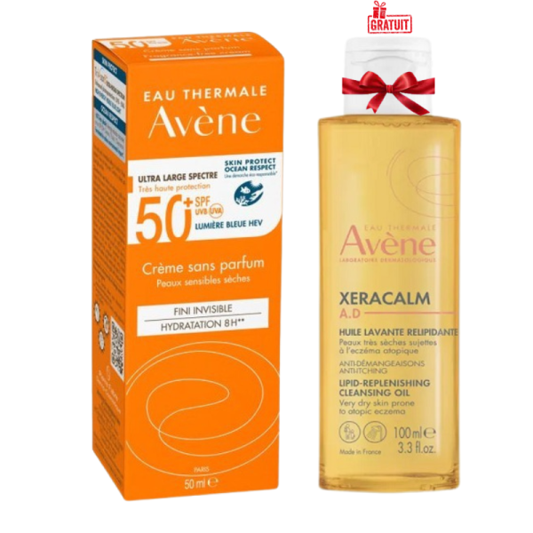 AVENE CREME SOLAIRE TRES HAUTE PROTECTION SPF50+ 50ML+XERACALM HUILE LAVANTE RELIPIDANTE 100ML (OFFERT)